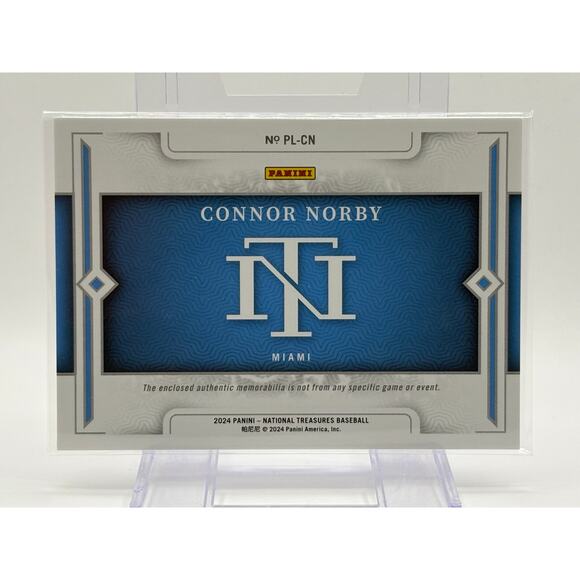 2024 National Treasures Connor Norby Rookie Batt Relic 83/99 SP Miami Marlins RC - Picture 2 of 2